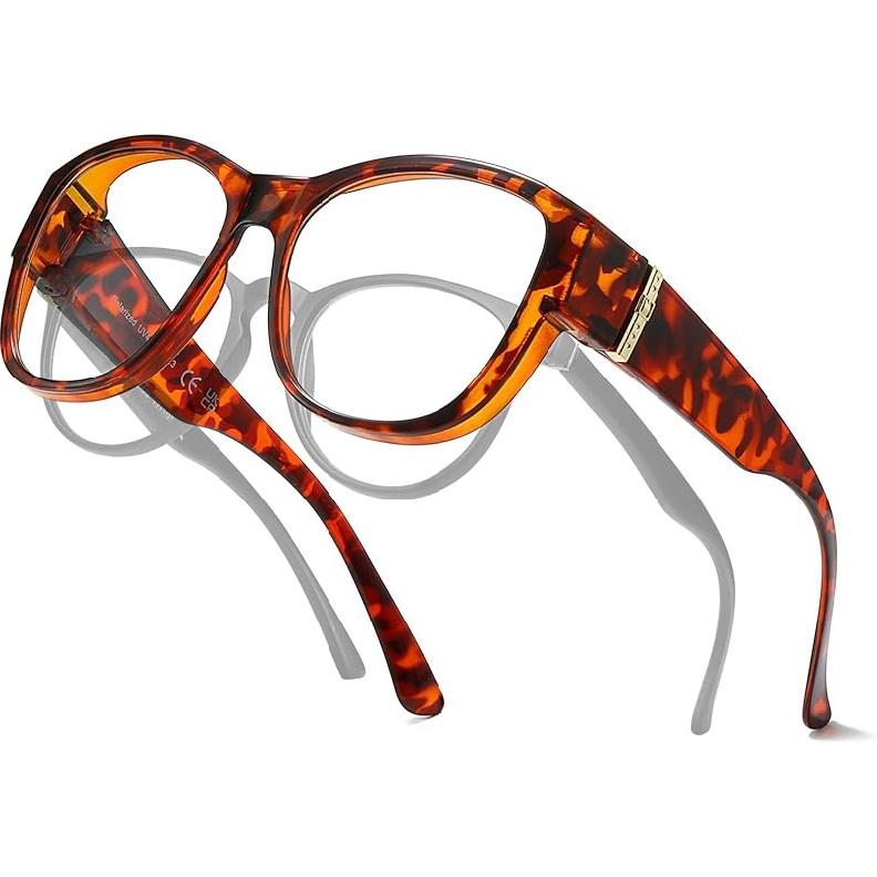 Xfeel Anti Blue Light Glasses Over Prescription Glasses Fit Over Blue Filter Glasses for Computer/Reading/TV/Phone/Gaming Tortoise Frame