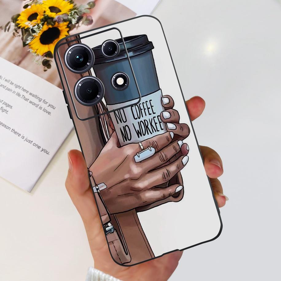For Infinix Note 30i Case Stylish Flower Black TPU Shockproof Bumper For Infinix Note 30 Pro X678B Phone Cover Note 30 5G Fundas