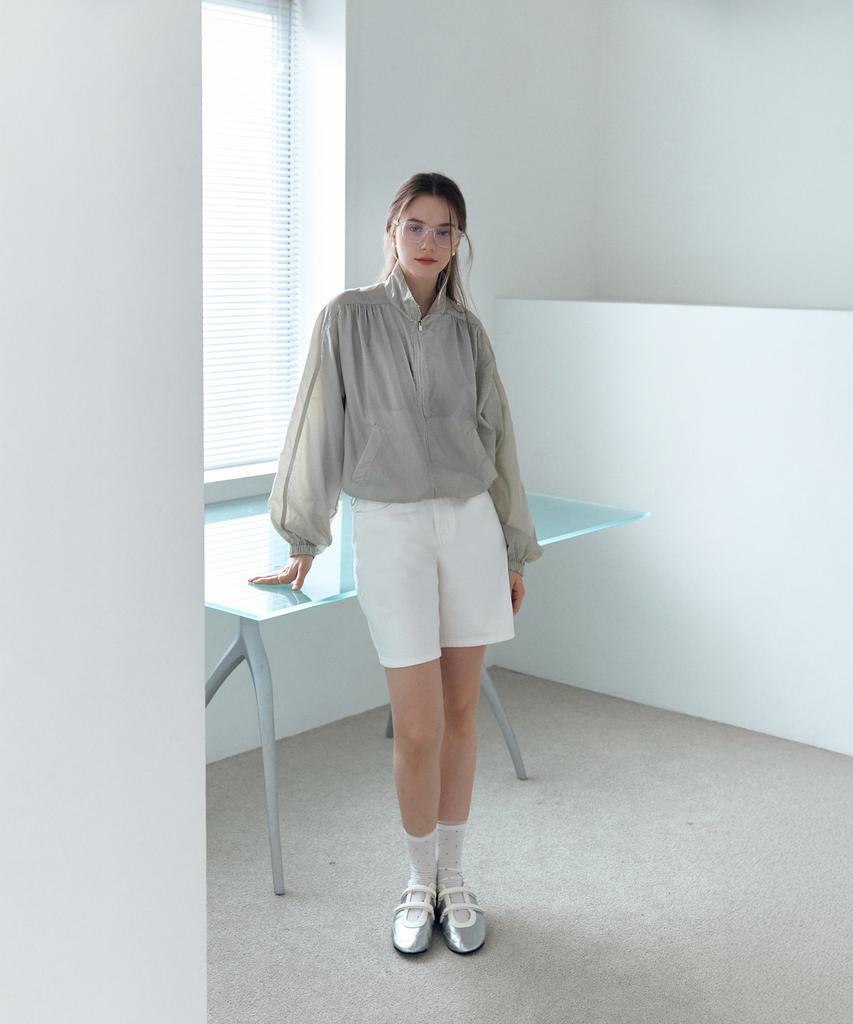 Brillemonths See-Through Shirred Jumper [Light Gray]
