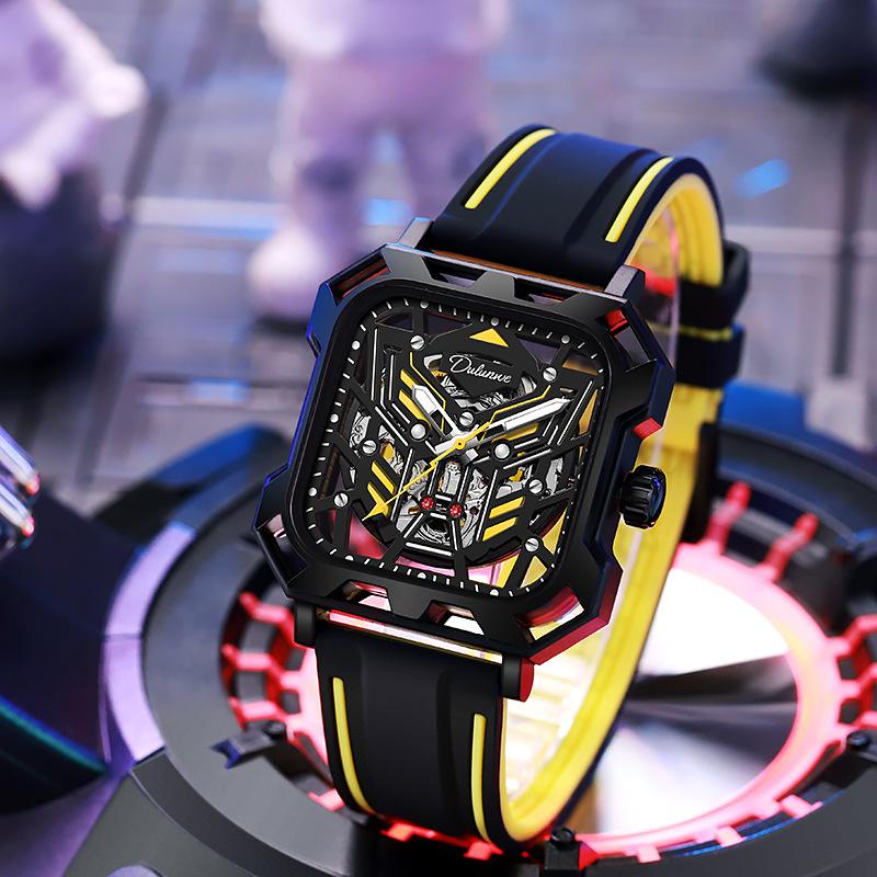 Unique Square Hollow Dial Watches Top Luxury Brand Men Sport Watch Automatic Mechanical Waterproof Wristwatch Relogio