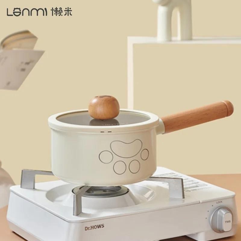 LANMI 18CM Milk Pot Non-stick Ceramic Coating Stock Pot Anti-overflow Baby Food Supplement Pots with Glass Lid Kitchen Cookware