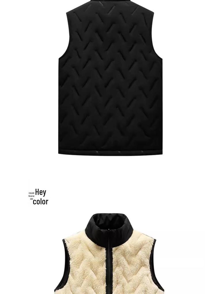 Men's Lambswool Stand Collar Vest - Thickened, Velvet-Lined, Windproof, Plus Size, Autumn/Winter Warmth