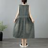 Sleeveless Plus Size Vintage Floral New In Dresses for Women Casual Loose Long Summer Denim Dress
