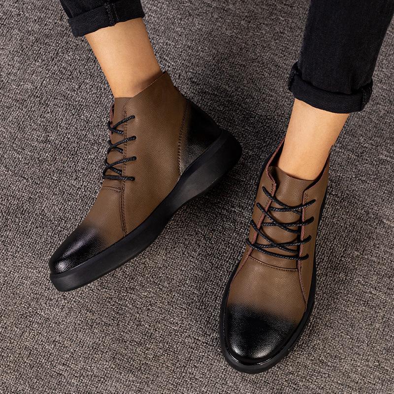 2024 New Leather Cowhide Boots Men's Winter Men's Leather Hight-Top Shoes Fleece-Lined Warm Design Cotton-Padded Shoes