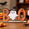 Holiday Window Display Ornament Halloween Wooden Table Sign, Cute Pumpkin Boo Ghost Vibrant Party Prop Tabletop Centerpiece for Indoor Mantel