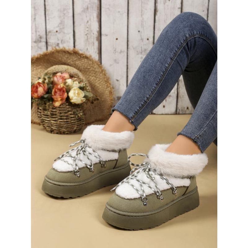Winter Lace-up Thick-soled Velvet Thickened Snow Boots for Women's Foreign Trade Large-size Warm Towel Short Boots Cotton Shoes for Women