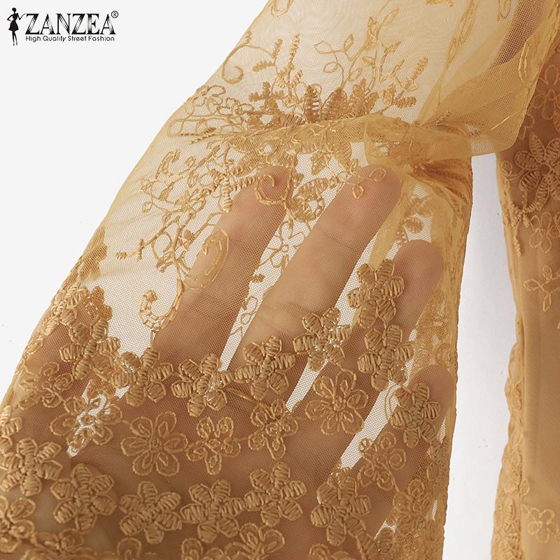 ZANZEA Women Summer V-Neck 3/4 Sleeve Lace Waist Blouses