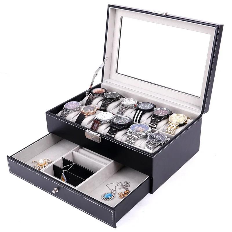 Watch Box Watch Case with Drawer Portable Men Women PU Leather Jewelry Organizer Watch Organizer for Rings Earrings Bracelets