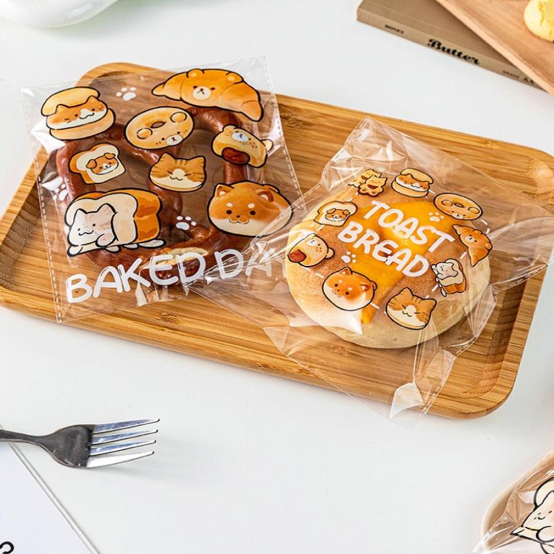 50Pcs Bakery Self-Sealing Bag Sandwiches Baking Individual Sti Transparent Pastries Bags For Food Storage Kitchen Supplies