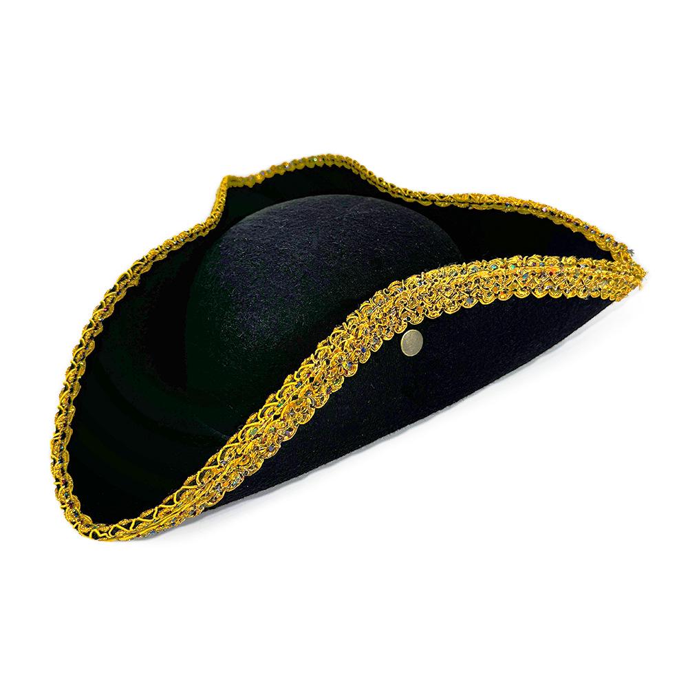Caribbean Gold-Trimmed Pirate Hat for Halloween and Stage Performances