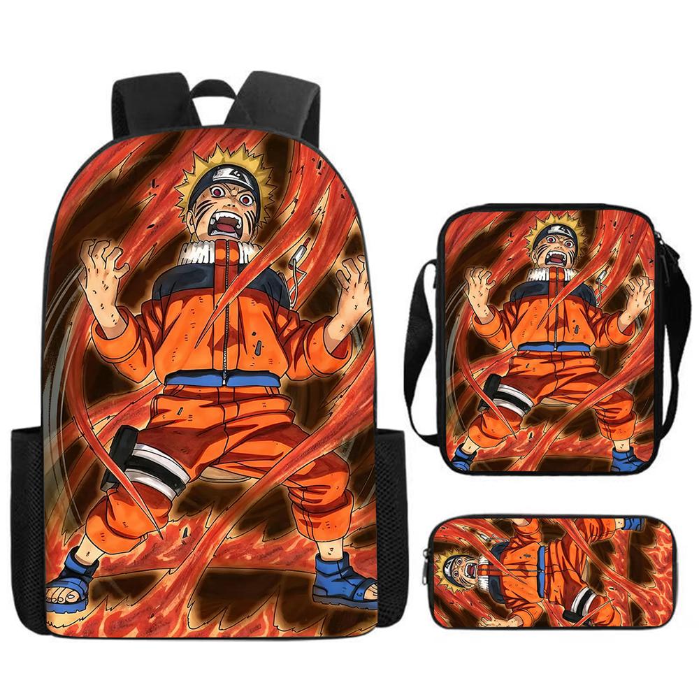 3Pcs Set NARUTO Kids Backpack with Crossbody Bag & Pencil Case Lightweight&Durable, Cartoon School Bags for Ages 4-10 Boys&Girls