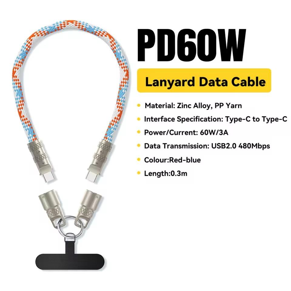 

Essager 2 в 1 Type-C C - Type-C кабель для быстрой зарядки шнур для передачи данных с шейными ремнями шнур 60 Вт PD кабель для iPhone Samsung Huawei 0.3m красный/синий