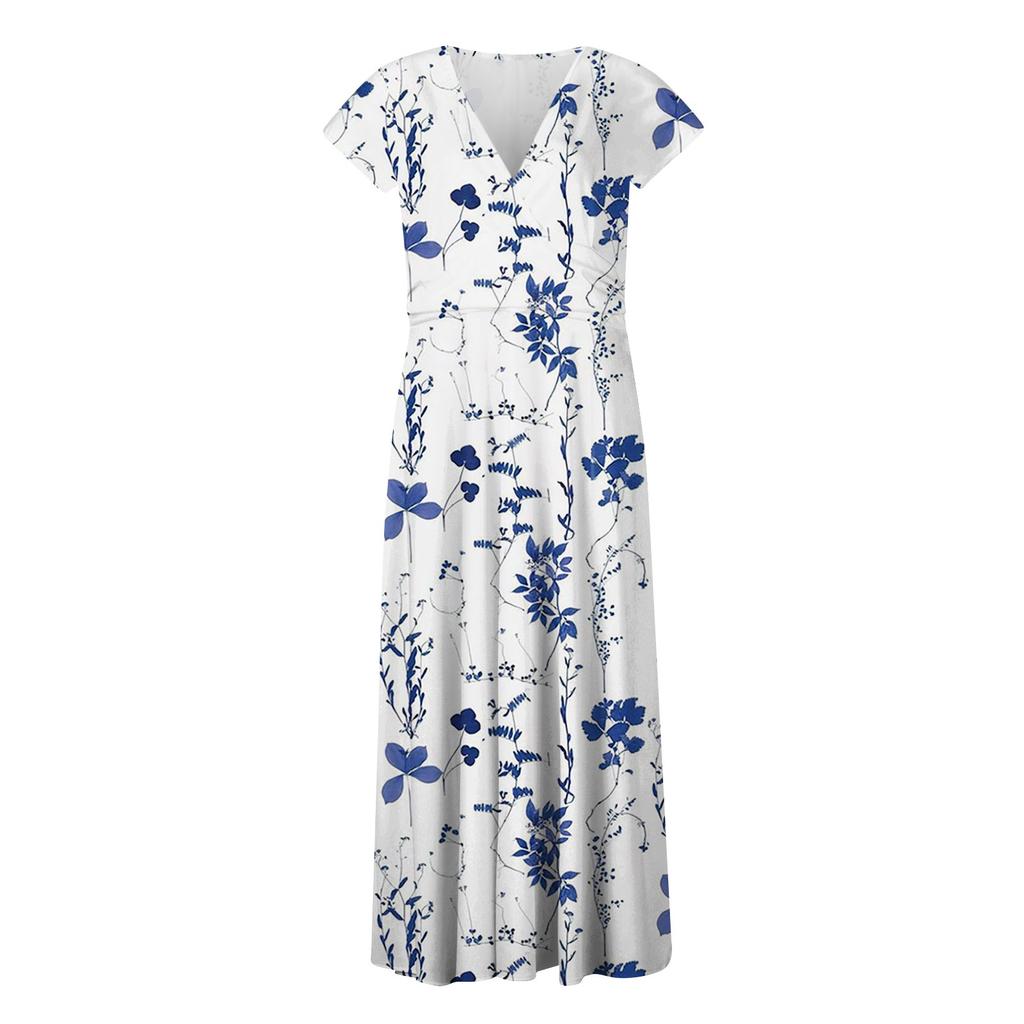 Women's Long Dress Maxi Dress Casual Dress Chiffon Dresses Swing Dress Color Casual Mature Outdoor Daily Date Ruffled Short Sleeve V-neck Dress
