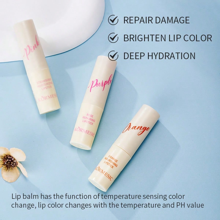 1 Stück Erdbeergeschmack Lippenstift Temperaturfühlend Farbwechsel Tiefe Hydratation Rissige Lippen Reparatur Aufhellen