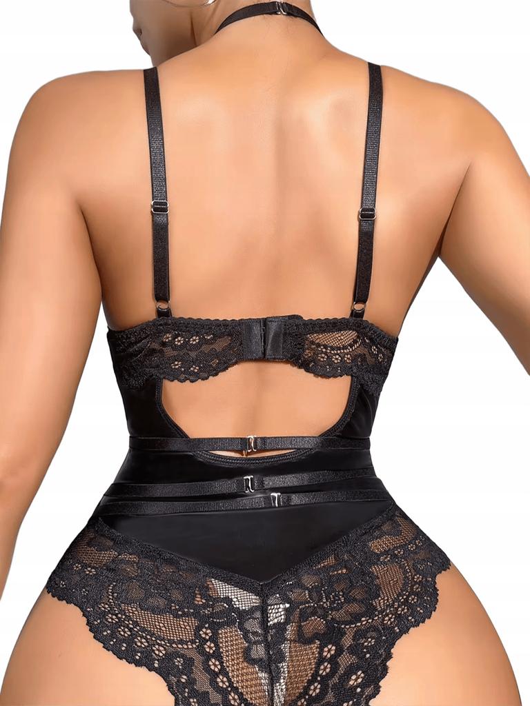 Body damskie sexy gorsetowe imitacja skóry wiązane z podwiązkami prezent