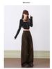 Women's American Casual Leopard Print High-Waisted Wide-Leg Jeans, Autumn/Winter 2025, Loose-Slimming, Floor-Length Pants