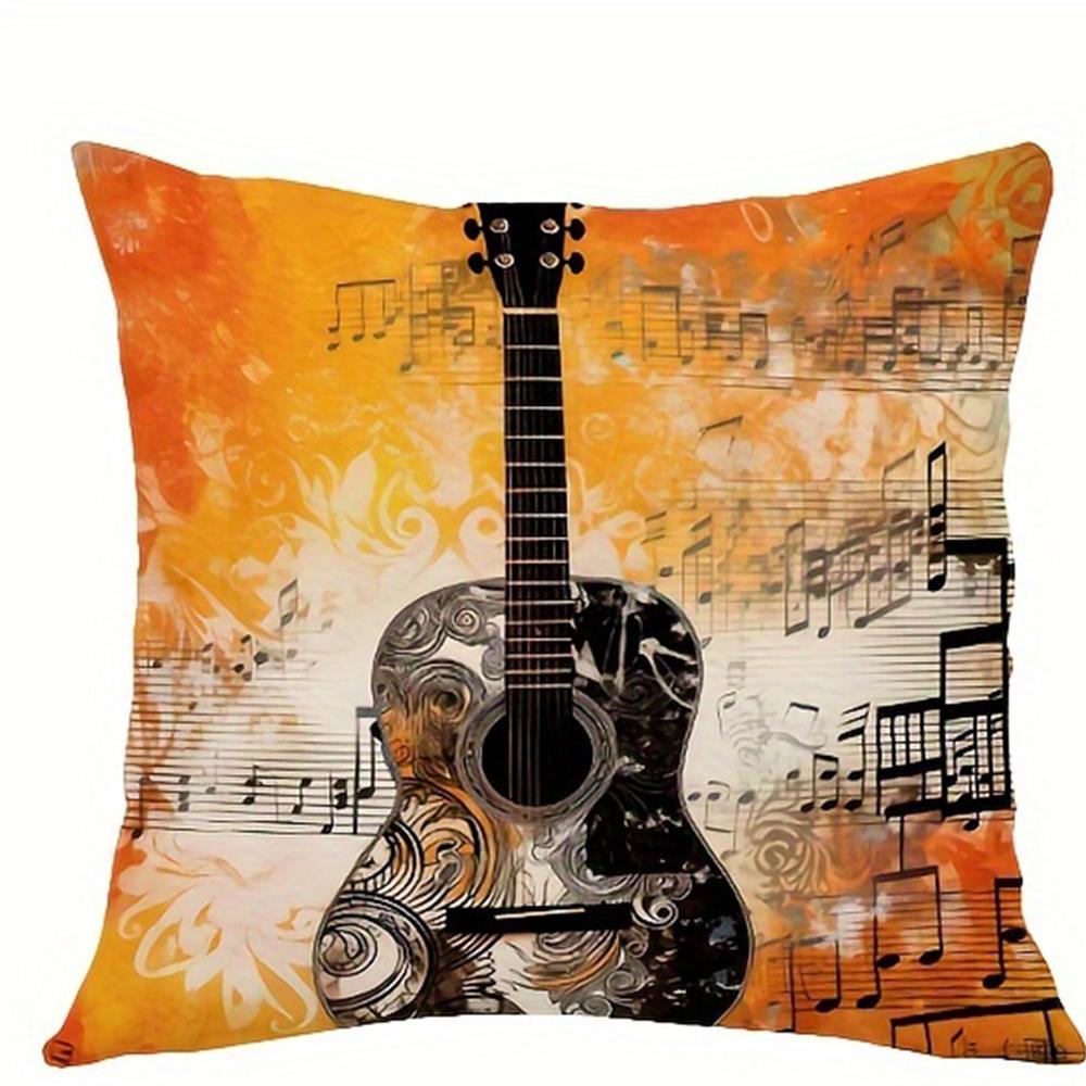 Retro guitar sheet music pillowcase, pillowcase ultra-soft polyester material living room sofa back car pillowcase decoration