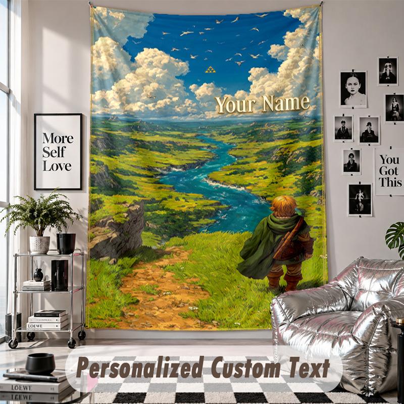 Wall Hanging Tapestry With Custom Name & Text, Zelda Decorative Tapestry For Bedroom