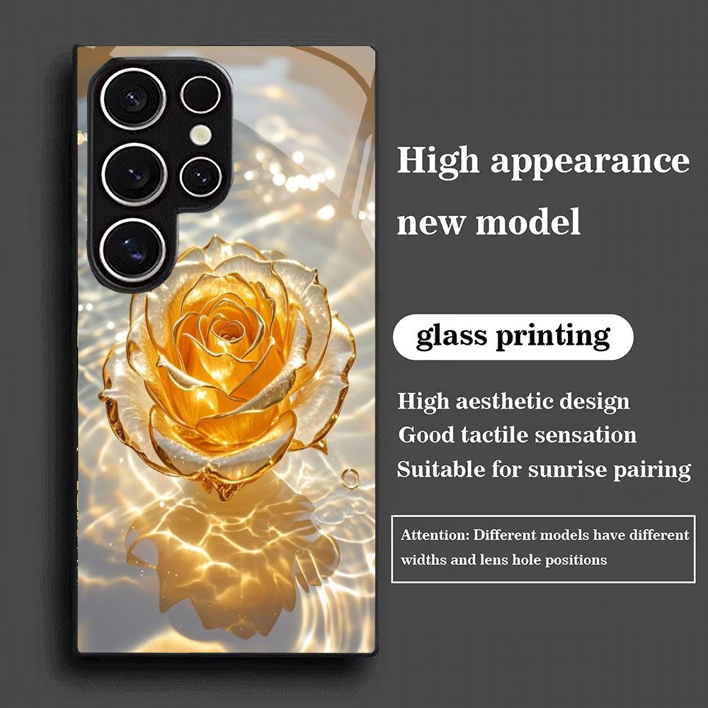 Rosenblüten Hartglas Handyhülle Geeignet für Samsung Galaxy S26 S25 S24 S23 S22 S20 FE/Ultra/Plus Anti-Drop Rückseite
