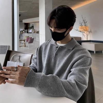 Men's Loose Fit Korean Style Lapel Polo Sweater - Trendy, Handsome, Versatile Knitted Base Layer Top