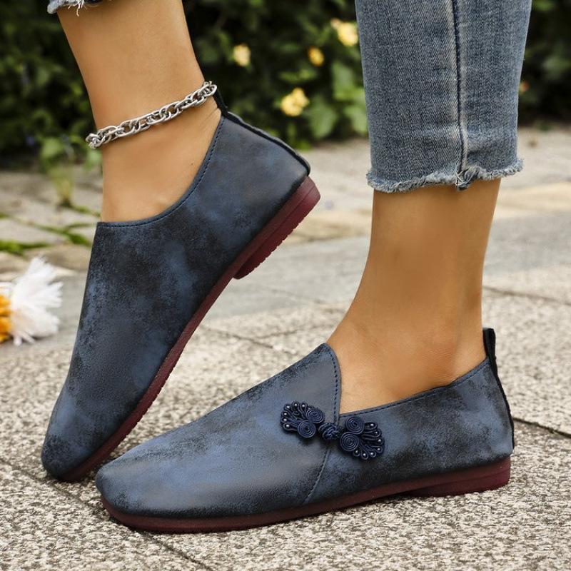 Fashion Women's Fashionable Flower Flat Shoes Large Toe Retro Literary Mule Shoes Flat Comfortable Women's Shoes Female Zapatos De Mujer