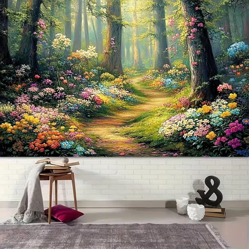 2D Fairy Tale Forest Backdrop Vibrant Flowers Path Portrait Studio Background