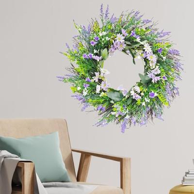 Coroană de flori artificiale agățată, recuzită foto, semn 45 cm, ghirlandă Bun venit pentru ușa din față, exterior