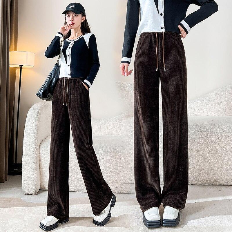 

Осень-зима 2022, повседневные брюки с высокой талией, спортивные штаны для отдыха, уличная одежда, вельветовые прямые брюки, женские свободные брюки с широкими штанинами XXXXXL коричневый