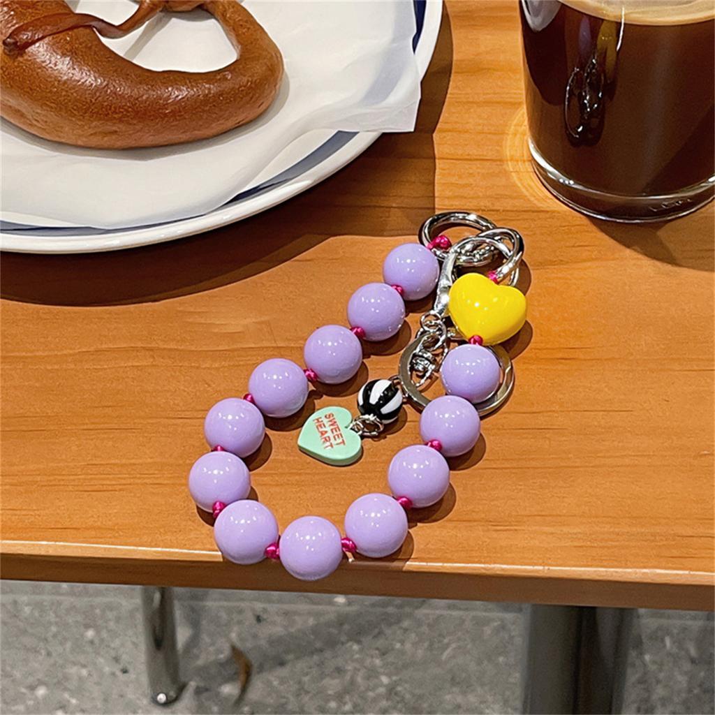 Cute Phone Lanyard Short Style Wrist Strap Love Heart Handmade Beads Bracelet Pendant Lanyard Wide Wrist Strap AntiLoss Lanyard