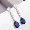 Huitan Gorgeous Waterdrop Blue Cubic Zirconia Long Hanging Earrings for Women Wedding Anniversary Party Elegant Female Zircon