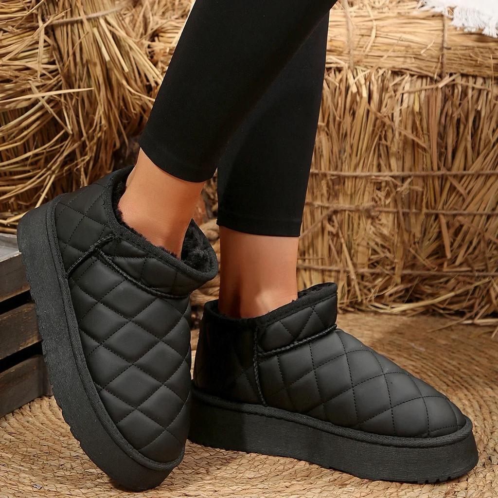 Winter Dicke Plüsch Warme Schneestiefel Damen Slipper Flache Absätze Baumwollschuhe Frau Rutschfest Wasserdicht Stiefeletten Damen Schuhwerk