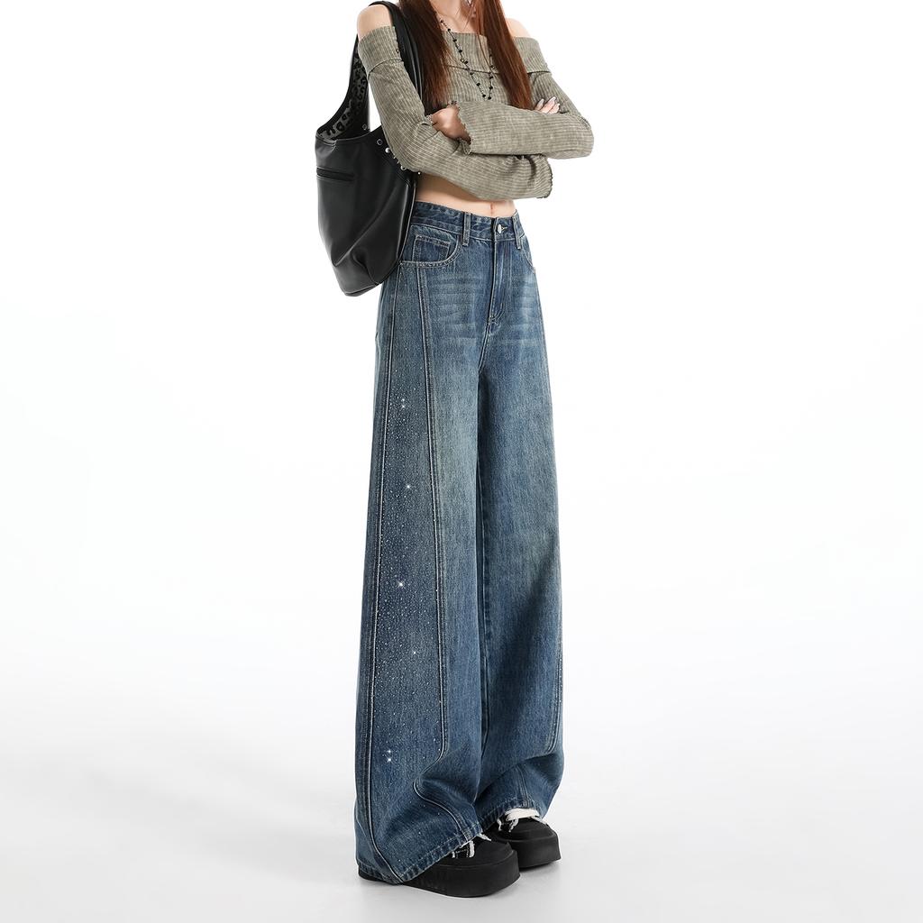 Spring High Waisted Loose Wide Leg Jeans for Women, Slimming Straight Leg Loose Floor Pants