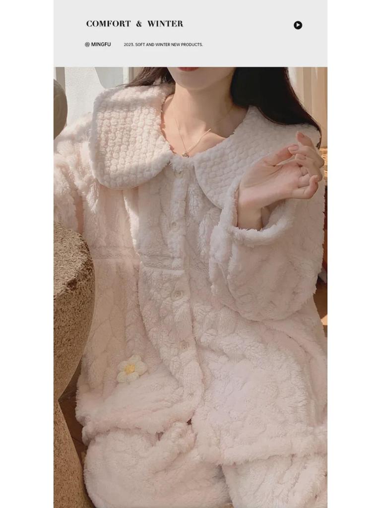 Women's Coral Fleece Pajamas - Thick Velvet Princess Style for Autumn & Winter