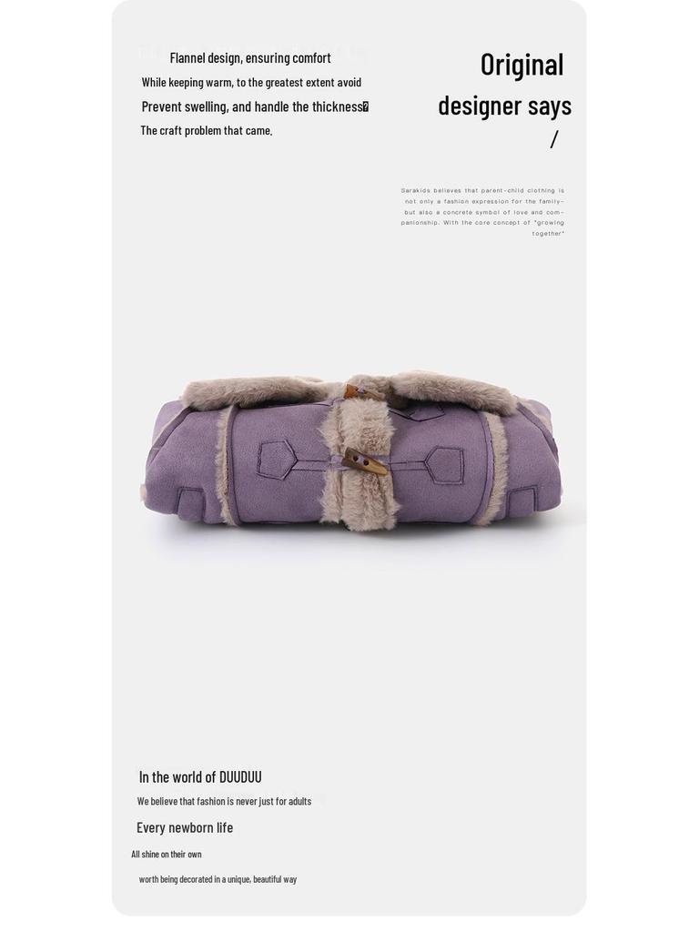 DUUDUU Kids' Velvet Korean-Style Cotton-Padded Winter Jacket - Furry Girls' Outerwear