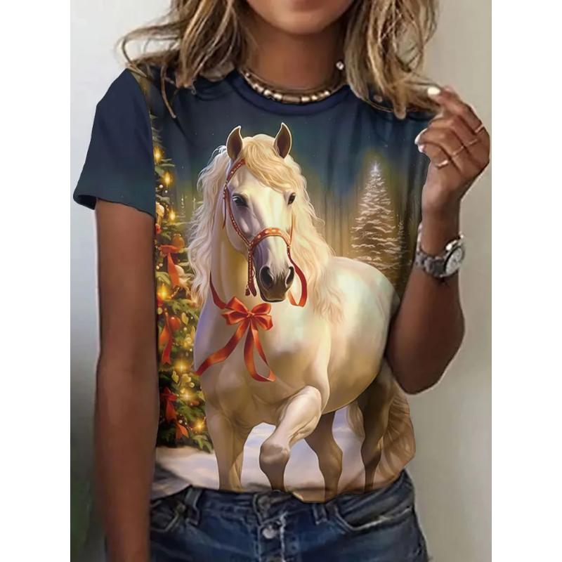 Fashion Women's Clothing High-end Round Neck Cool 3D Print Simple T-Shirts