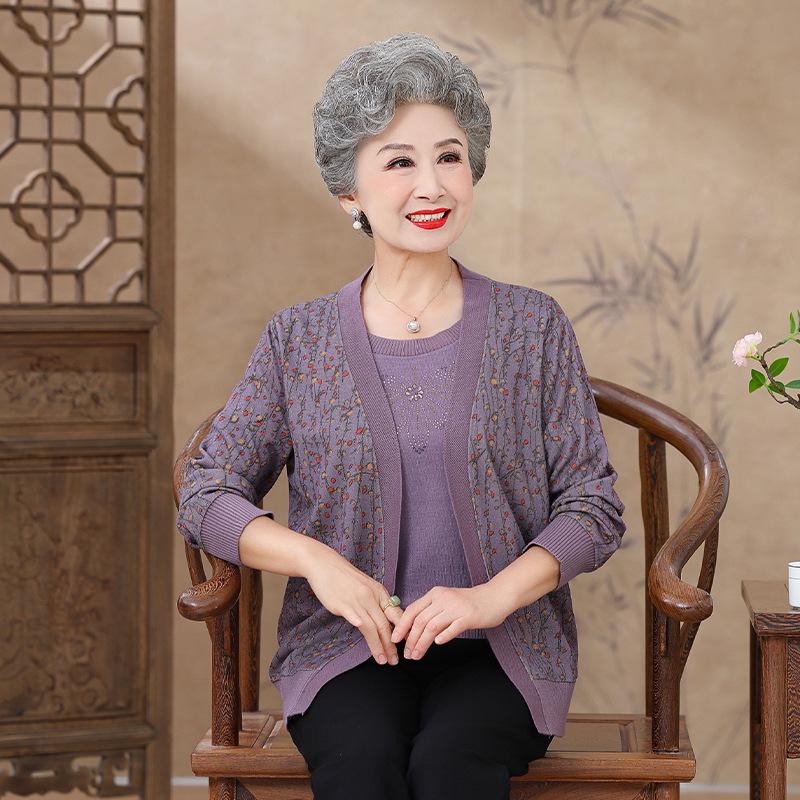 

Spring Knit Cardigan Set for Middle-Aged & Elderly Women - Grandma s Two-Piece Outfit XL (for 50-55 kg) фіолетовий