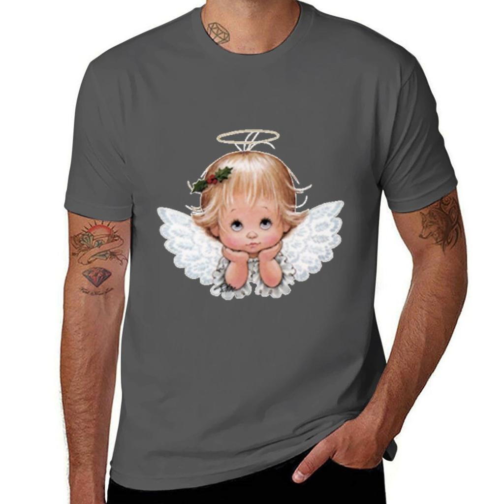 Cute Christmas Baby Angel Head In Hands Tshirt Festival Casual Short Sleeve