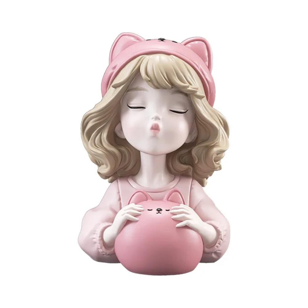 Modern Cute Girl Piggy Bank, Room Decoration Accessories, Home Decor Arts and Crafts Supplies, Statue, Sculpture, Birthday Gift