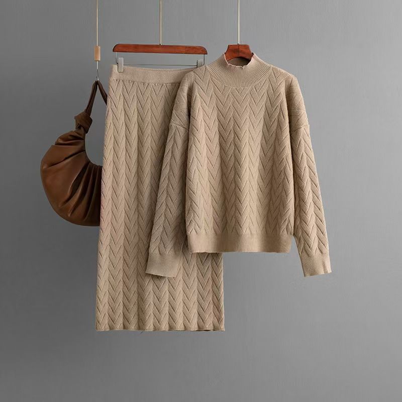 Fashion Wind New Arrival Fashion Half Turtleneck Knitting Sweater Skirt Suit Sweater and Skirt Set