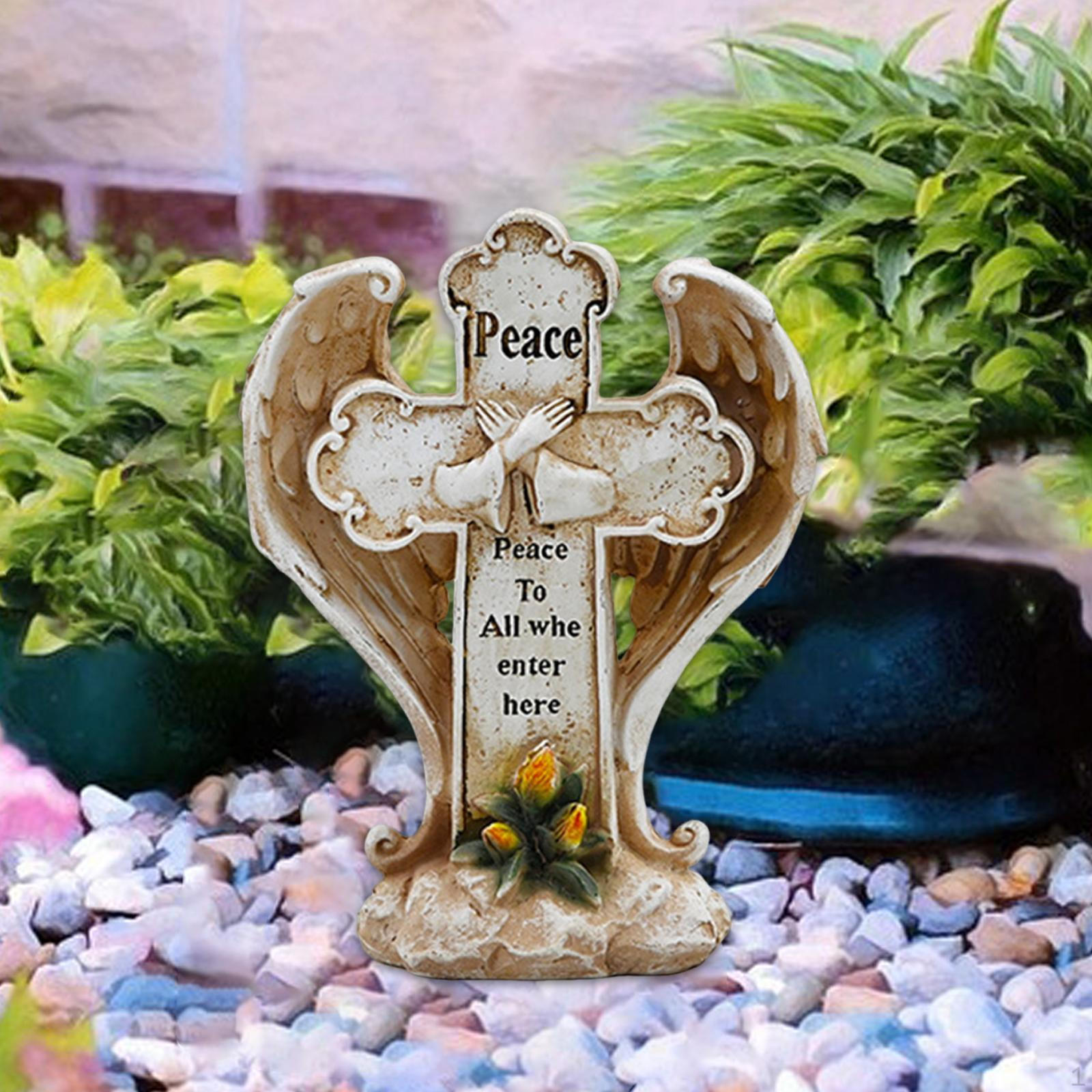 

Скульптура Крест и Неразлучники из смолы, декоративное надгробное украшение для сада, Yellow Flower