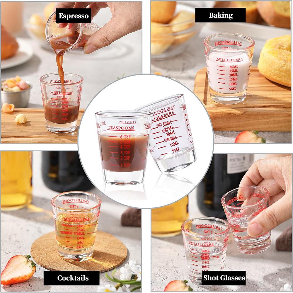 Shot Glass Measuring Cup, Thick Base Liquid Measuring Cup for Espresso Shot Glass,Measuring Glasses,4 Different Units of Measure