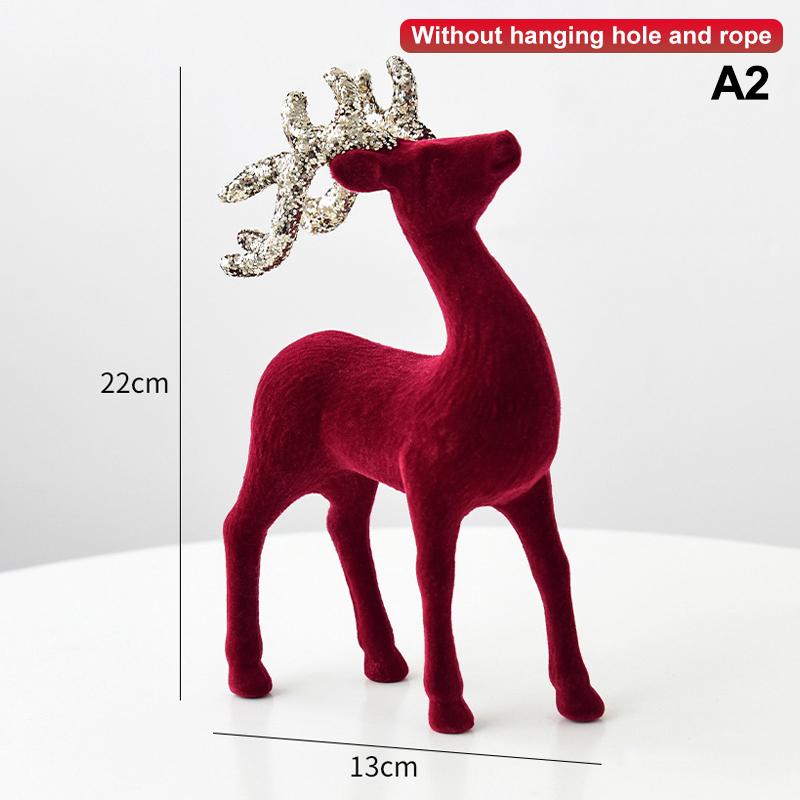 1Pcs Christmas Reindeer Deer Ornaments Decorations House Tabletop Decor Hanging Baubles Flocking Mini Deer Pendant Elk