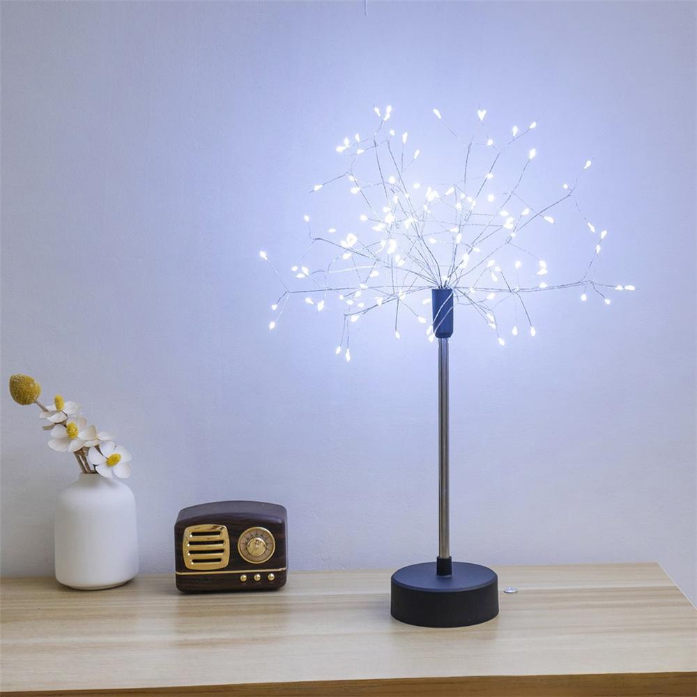 Mini Table Starburst Silver Lights Battery & USB Operated LED Christmas Starburst Firework Lamp for Xmas Party Home Decor