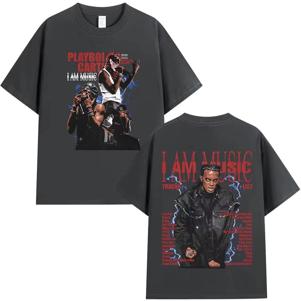 Rapper Playboi Carti I AM MUSIC Graphics Pure Cotton Music Tshirt Men 2026 New Summer Hip Hop Unisex Short Sleeve Top Fan Gifts