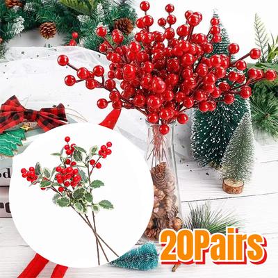 Artificial Berries Red Gold Silver Fake Berries Branch Cherry Stamen Christmas DIY Floral Wreath Ornament New Year Party Decor