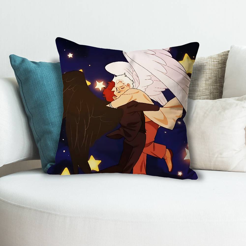 GGood OOmens TV Anime Celebrity Merchandise AllMatch Printed Pillow Case Sofa Car Office Room Decoration Protector