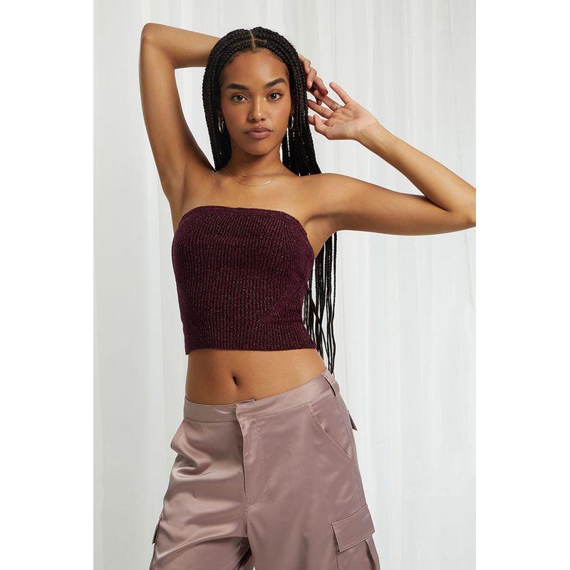 

Beverly * and Be * Ck Gyaru Shiny Nightclub Knitted Stretch Tube Top Three Colors Deep wine red M