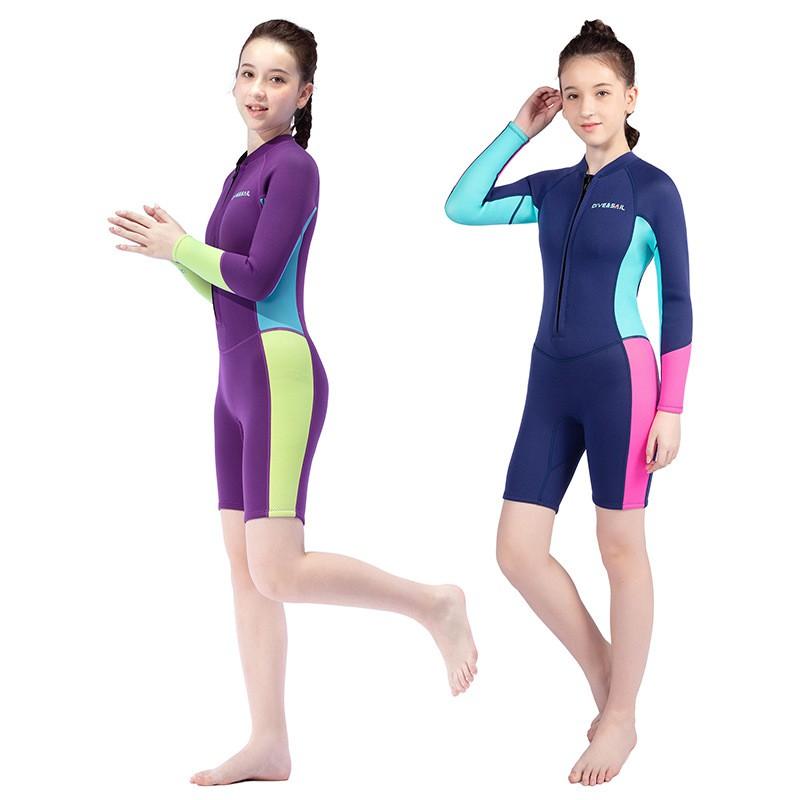 Kids Girls 2.5mm Neoprene Short Sleeve Full Wetsuit Snorkeling Swimming Diving Surfing Warm Water Sports