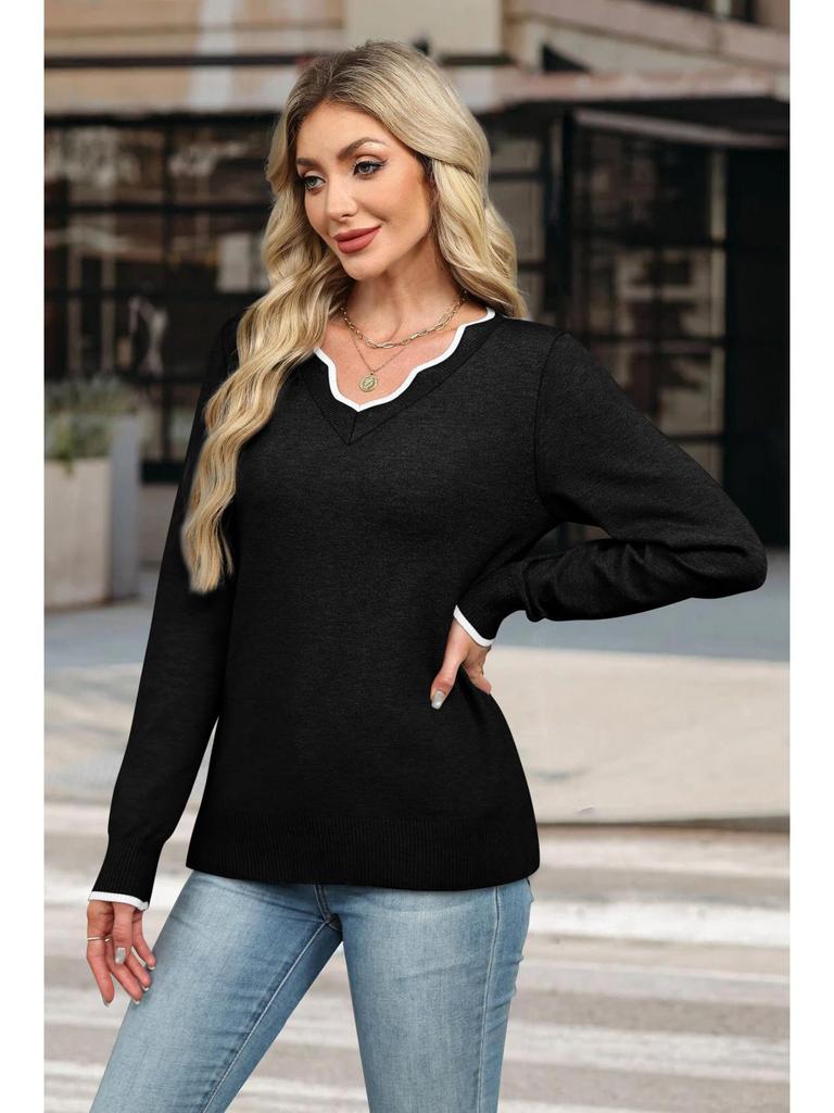Women's Casual Solid Color Knitted Pullover Sweater - Autumn/Winter Collection