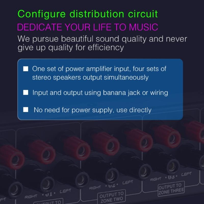 1 In 4 Out Amplifier And  Source Signal Distribution Panel Single  Input 300W Per Channel Losslessly